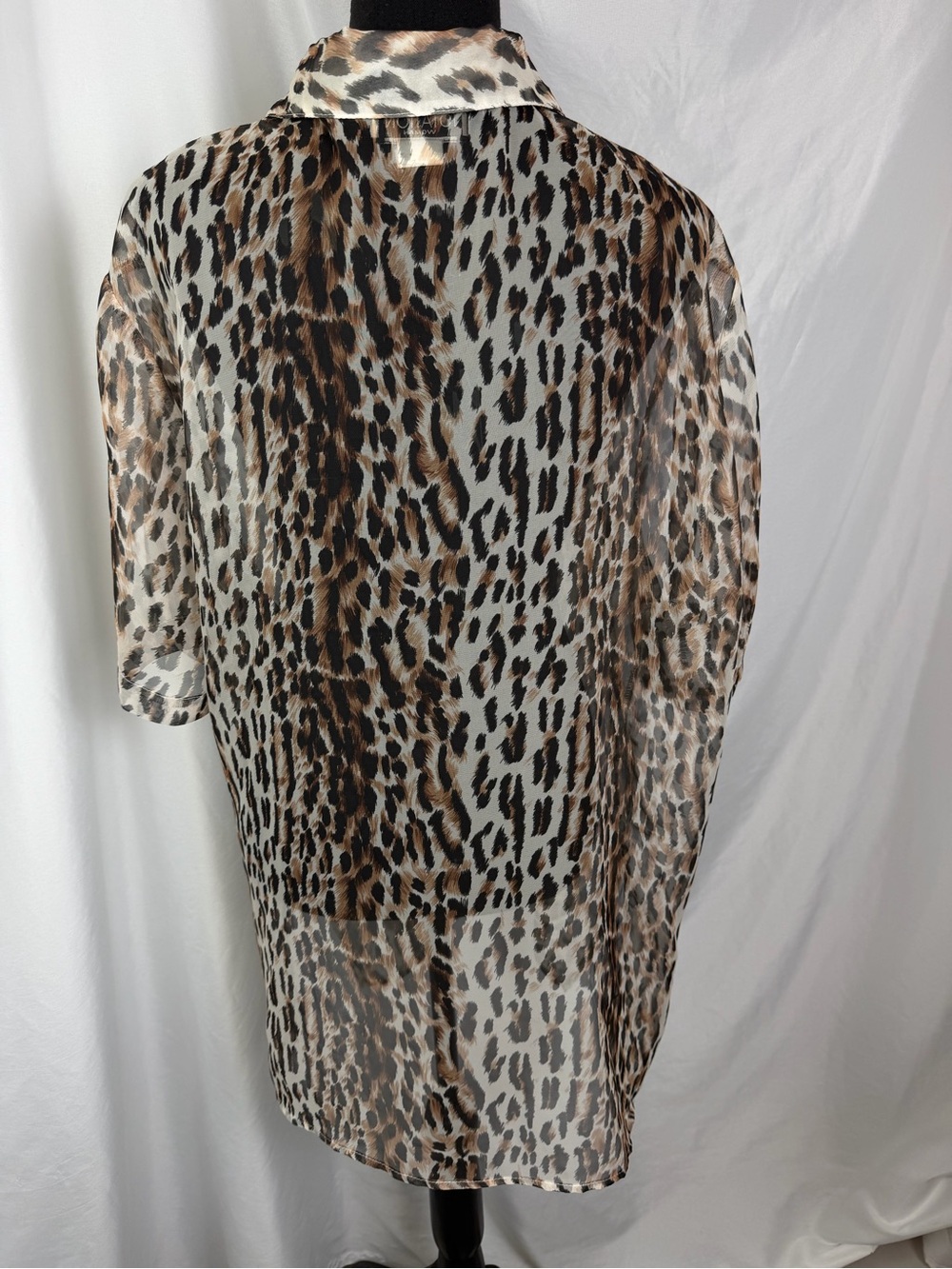 Vintage Notations Sheer Leopard Print Button Up Blouse Oversized Glam XL-2X - Picture 7 of 10
